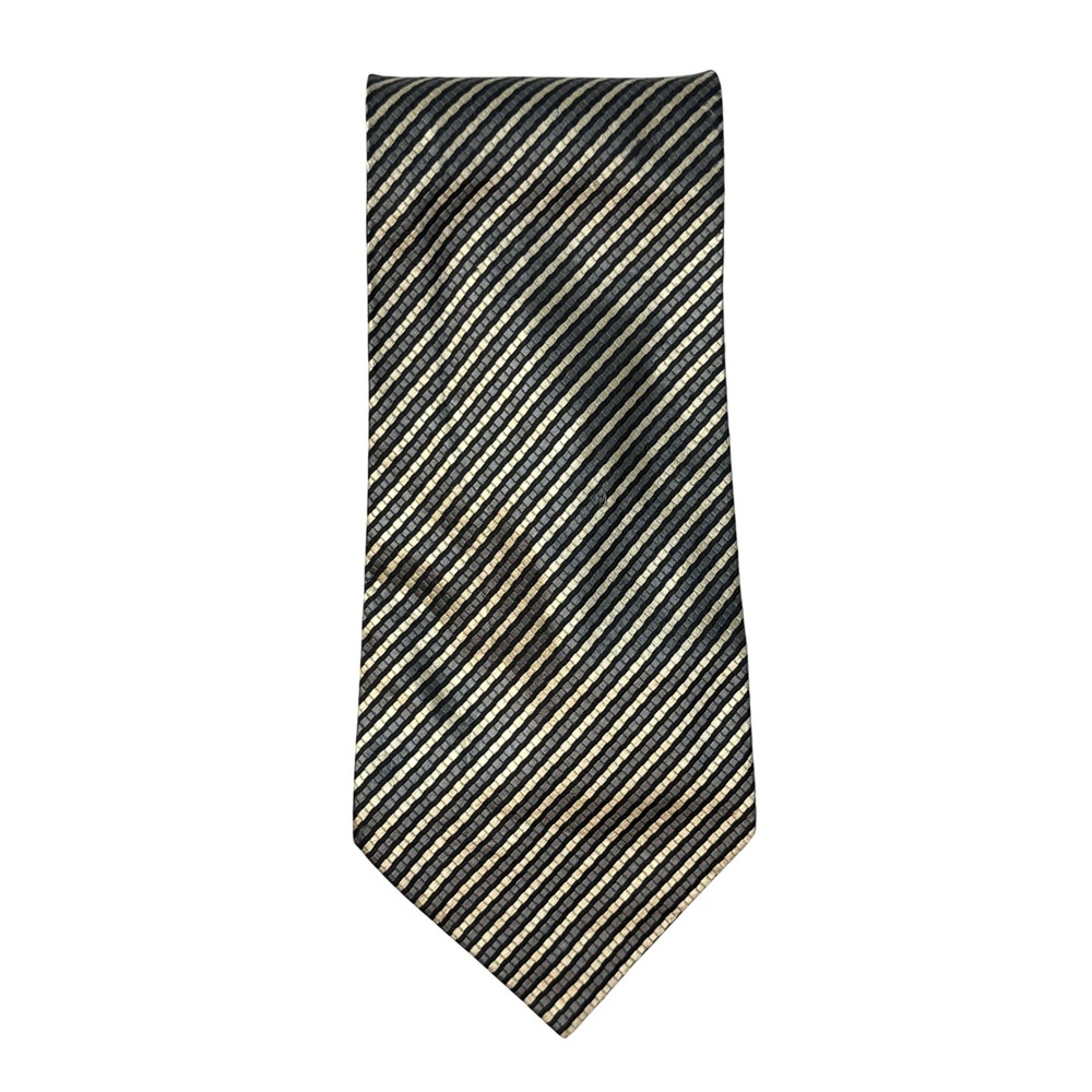 Daniel De Fasson Tie Mens XL Gold Silver Black Striped Extra Long Formal Silk 4"
